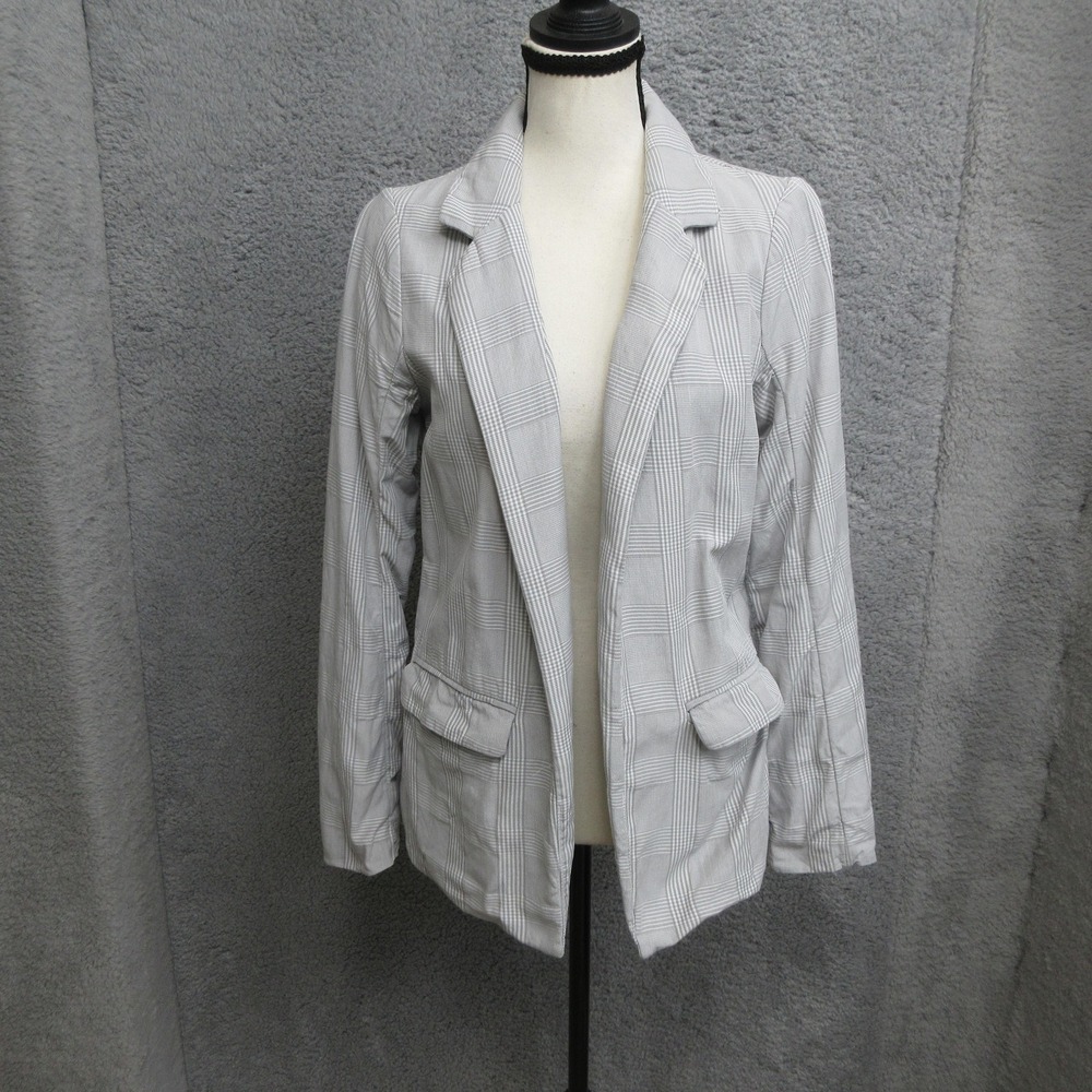 Abercrombie & Fitch Glen Plaid Blazer Womens S Gray Open Preppy Light Academia